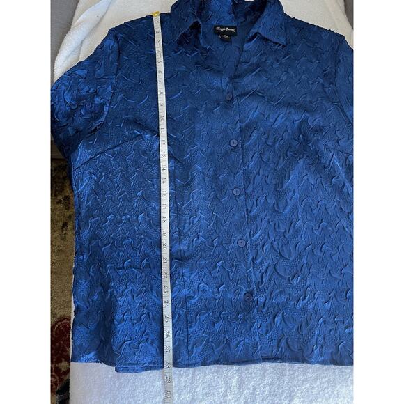 Maggie Barnes Blouse button down 1X 18/20 Crinkle Textured Blue festive casual - Picture 6 of 7